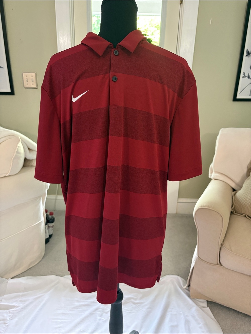 Nike Men's Burgundy Red Striped Polo